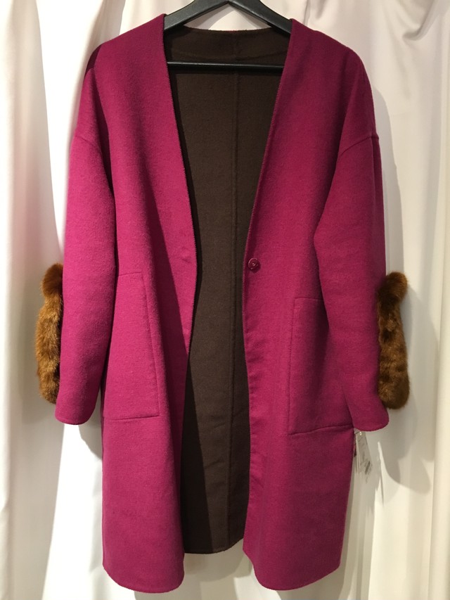 Sale 袖ファーリバーシブルコーディガン Base Byoursson ビュアゾン レディースファッション 柄 華やか