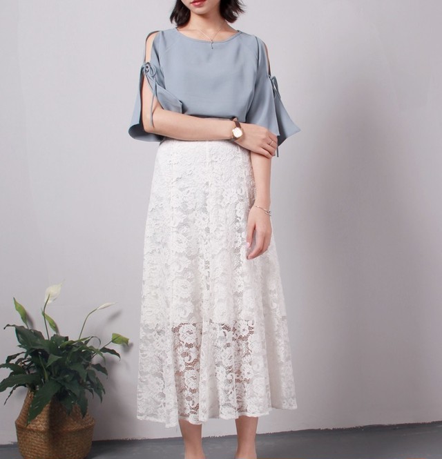 白スカート レース 刺繍 花柄 シアースカート 今季トレンド オフィス 通勤 お呼ばれ デート おしゃれ 18 Cawaiicorpo
