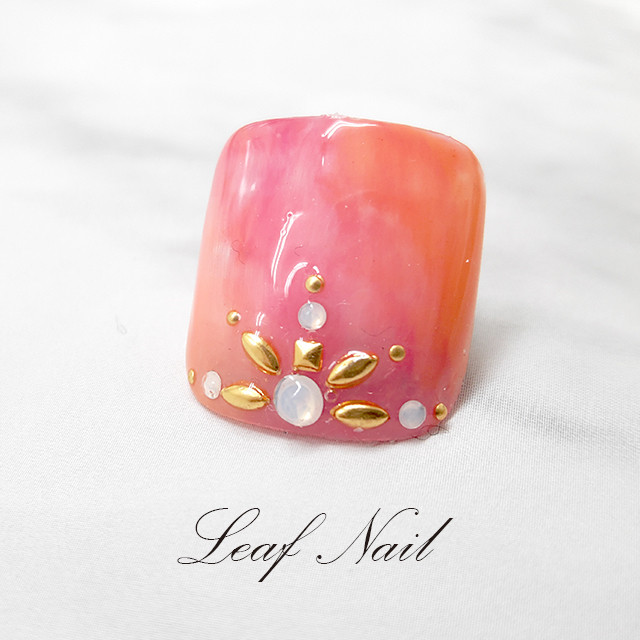 005 エスニックブルー フットネイル ネイルチップ Flower By Leaf Nail
