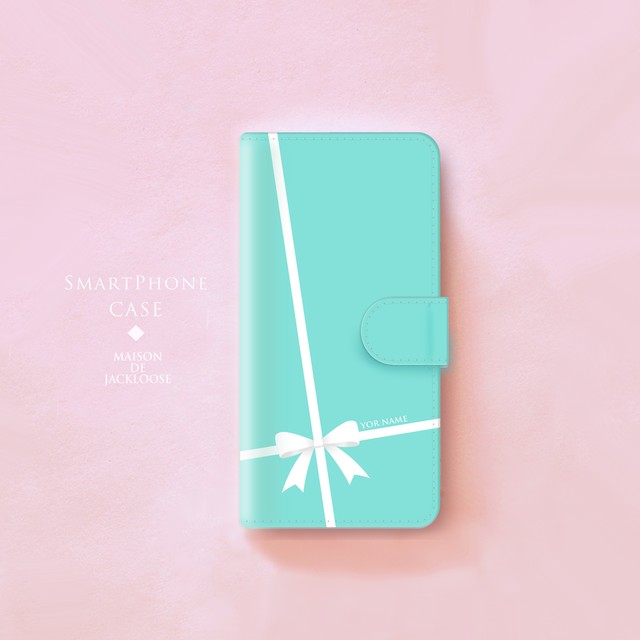 ティファニーブルーなリボン イニシャルのオーダー可 Iphone