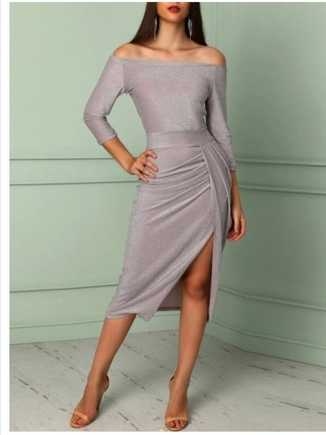 ボートネック ワンピース パーティードレス ロング丈 タックワンピース タイトワンピース 長袖 ボートネック レディース 春秋冬 キャバド Basecamp49