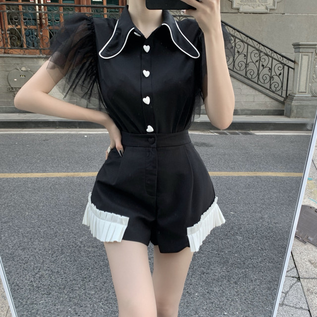 2color お洒落女子 ノースリーブシャツ ショーパンセット Loner Select 韓国ファッション 海外ファッション セクシーコーデ ギャル服