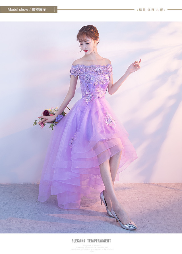 カラードレス パープル 紫 ソフトチュール オフショル フィッシュテール パーティドレス Ynswedding23