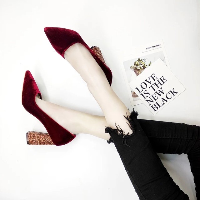 【即納】glitter heel pumps