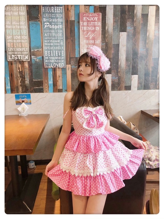 ピンク ワンピース 姫 ガーリー フリル ミニスカート ワンピース ドレス チューブトップ ドット 水玉 ピンク ホワイトスカート Loveysmileshop