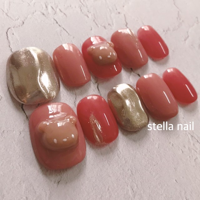 ネイルチップ ニュアンスネイル くまネイル ちび爪 卒業式 卒園式 ネイルチップ Stella Nail