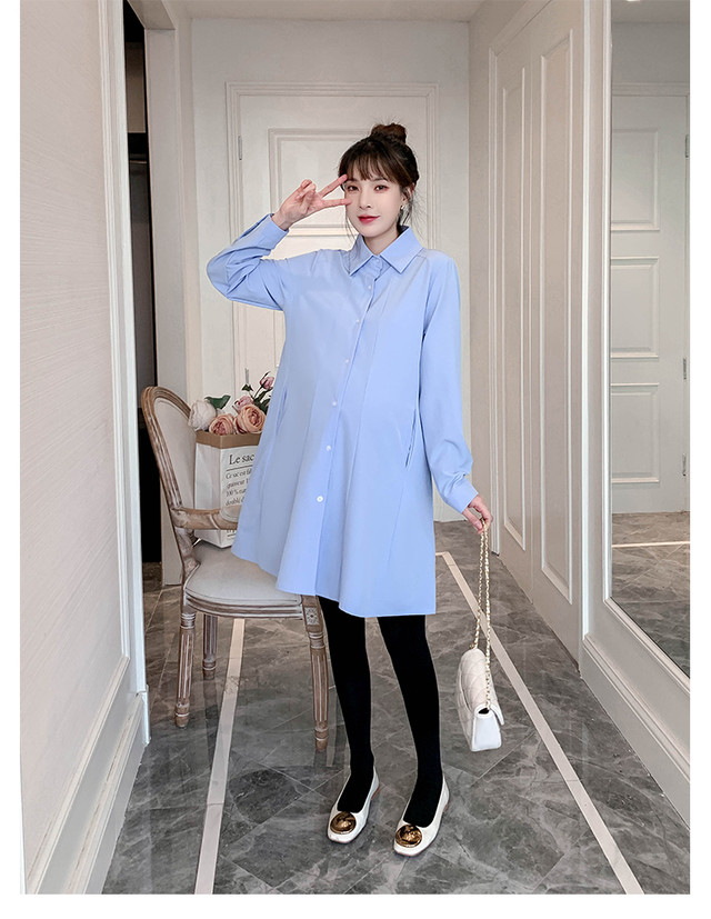 マタニティ ワンピース 膝丈 シャツワンピース 無地 マタニティーワンピース専門店 Ninpuku