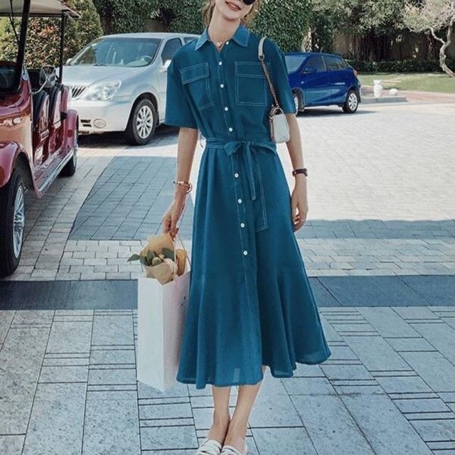 ワンピース ワンピ ひざ下 ロング シャツワンピ 無地 半袖 大きいサイズ 春 夏 秋 きれいめ 通勤 オフィスカジュアル お呼ばれ 09 Happinessshop ハピネスショップ レディース ファッション アイテム トレンド