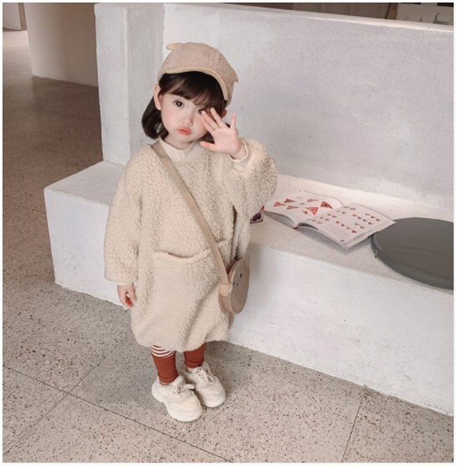 お取り寄せ 韓国子供服 かわいい ボア もこもこ キッズ コクーン ワンピース Carina Kids Baby 送料無料