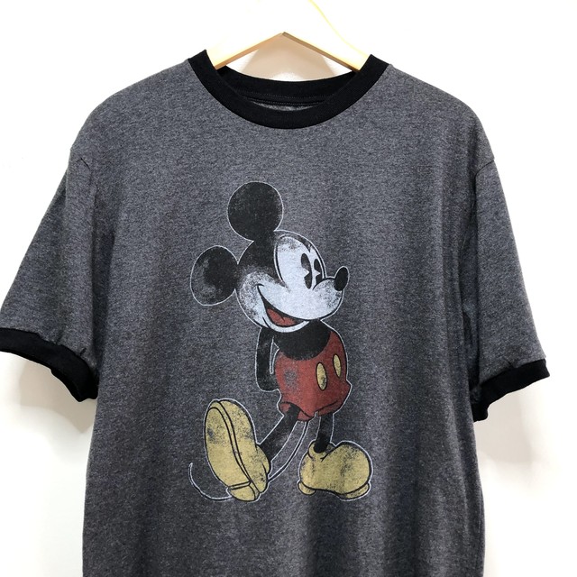 ディズニー 古着 ミッキーマウス リンガー Tシャツ ディズニーランド メンズm Disney ヴィンテージ風プリント 古着屋エバレット