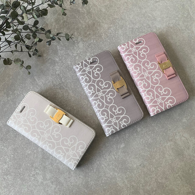 レース風アラベスク柄のスマホケース 人気のくすみカラー 手帳型 Iphonoeケース スマホカバー Babyselect