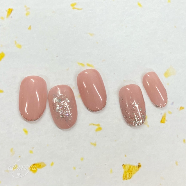 045 ピンク ベージュ シェル ラメ キラキラ ナチュラル シンプル ヌーディ ネイルチップ 緋り家 Akariya