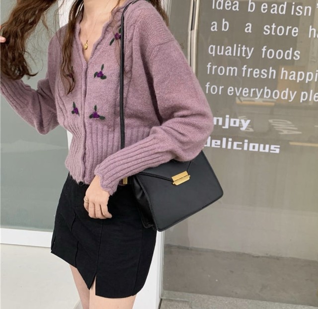 新作 韓国 花柄刺繍 ニット カーディガン 可愛い ニットカーディガン フリル Ririan 韓国ファッション 韓国雑貨 送料無料