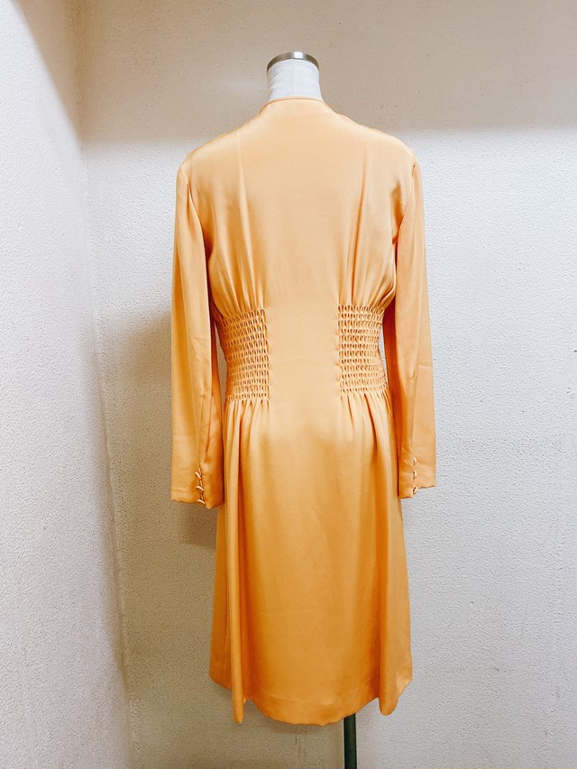 ハナエモリ 長袖ワンピース シルクワンピース オレンジ色 Hanae Mori Uta