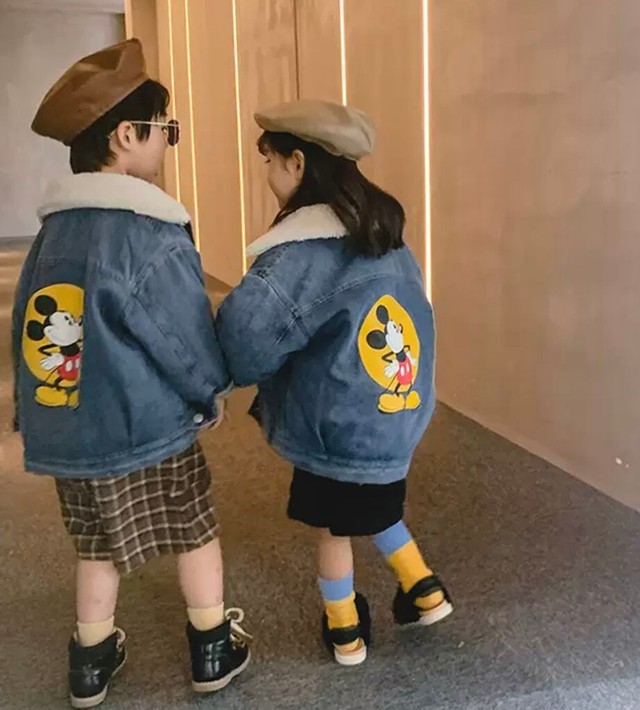 Ksjk6 送料無料 Kids Baby Mickey ボアデニム ジャケット Mickey ジャケット デニム アウター 親子コーデ リンクコーデ ディズニーコーデ ミッキーコーデ Yotsuha