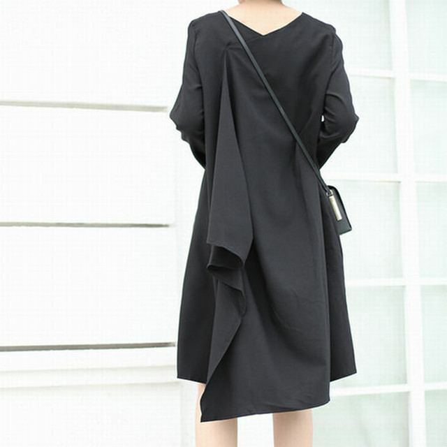 No 4729 ブラック フリーサイズ ワンピース ２wayワンピース 長袖 アシメワンピース 膝丈ワンピ クール モード系 Next Dream
