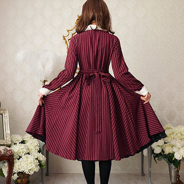 ロリータ ワンピース 長袖 お嬢様 クラロリ ワインレッド クラシカル ドレス ゴスロリ えんじ 小悪魔 夢かわいい 病みかわいい シンプル コスプレ Heart Mart