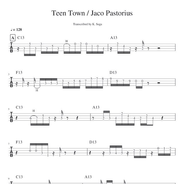 Teen Town Jaco Pastorius ベース Tab 譜 Electric Bass Online