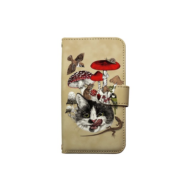 オオジカオリ キノコ猫 手帳型カード入れタイプ Nicot