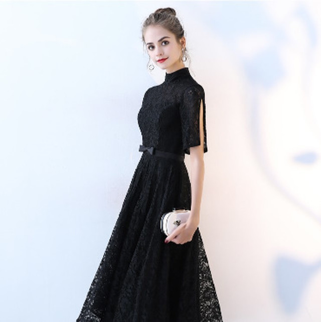 一部即納 総レース ハイネック スリットショルダー リボンマーク ワンピース ドレス お呼ばれ 発表会 衣装 537 Dressy Lily ドレッシーリリー プチプラドレスワンピース専門店