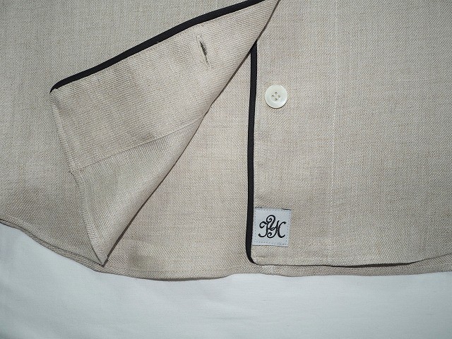 リネン100 ベージュのレディースパジャマ 上 下 パイピング黒 Hideko Yogo Home