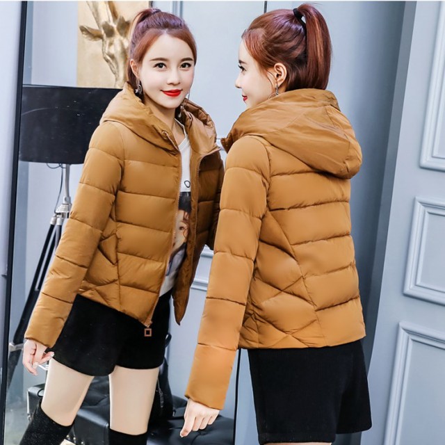ダウンコート レディース アウター コート フード付き ショート丈 冬コート キャメル ピンク 黒 レッド 全4色 冬 新作 A Otb Closet