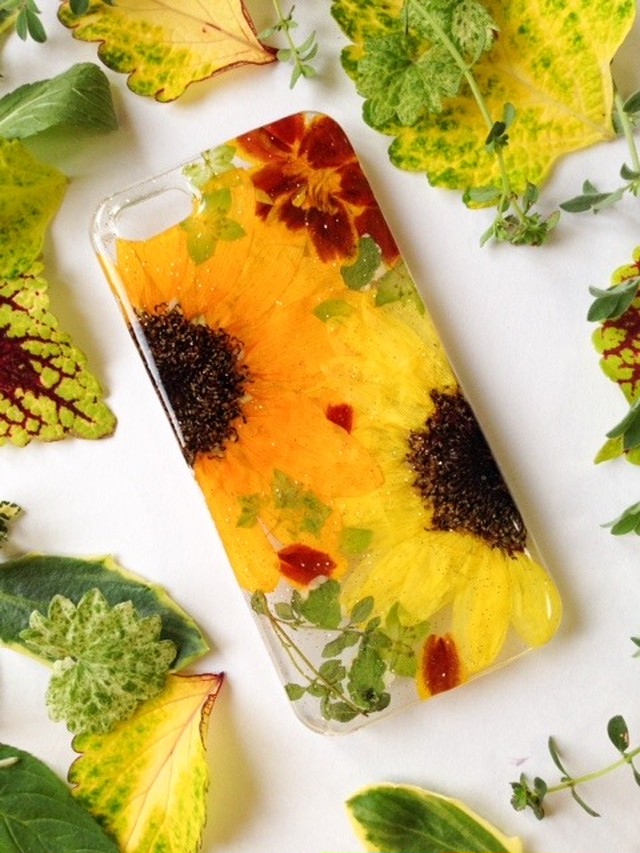 Iphone5 5s用 二色ひまわりの押し花iphoneケース Ohana Shop
