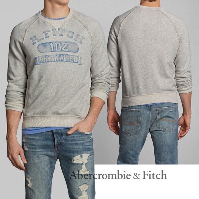 完売 セール アバクロ 100 本物保証 Abercrombie Fitch A Fitch 102 Physical Ed プリント 前v フリーダムスリーブ メンズクルーネック スエット 杢 グレー アバクロカラー番号 011 Usa直営店買い付け 本物 正規品 Clipclop