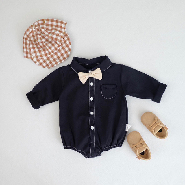 即納 蝶ネクタイ ロンパース コットン シャツ ベビー キッズ 海外子供服 韓国子供服 セレクトショップアンド 海外子供服