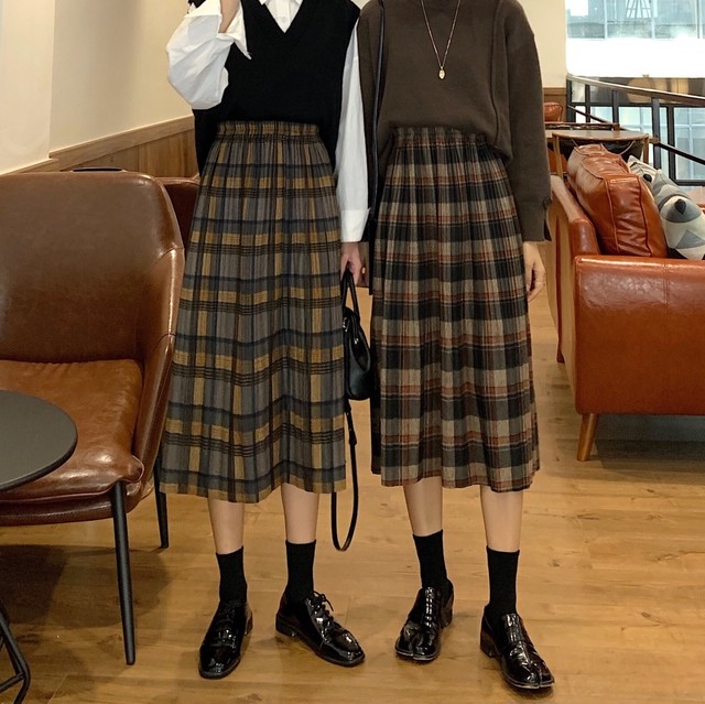 〈カフェシリーズ〉プリーツチェックスカート 【pleats check skirt】