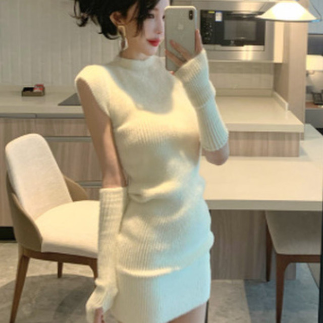 ニットワンピース タイト 秋冬 冬 ニットワンピ タートルネック ミニ丈ワンピ ノースリーブ レディース フェミニン セクシー 肌見せ 長袖 ゆったり 体型カバー 着痩せ 大人可愛い セクシー フェミニン こなれ感 きれいめ エレガント 大人女子 Ok235 Sunny Place