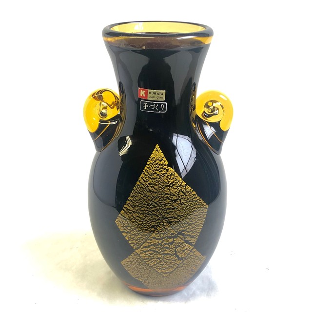 Kurata Craft Glass ハンドメイドガラス 花瓶 花器 フラワーベース 金箔 昭和レトロ 高さ約29cm リサイクル アンティーク 風雅 Fuga