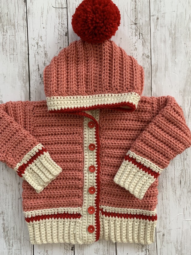 編み図販売 Xsサイズ ０歳 ２歳頃まで かぎ針だけで編むキッズカーディガン リボン編み図有り Heart Knitting Home