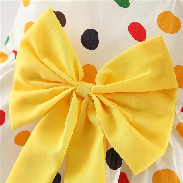 ベビー キッズ 水玉ワンピース カラフル 薄手 リゾートスタイル 夏 ドット 黄色いリボン 幼児 子供 Grow Market こだわりのインテリア ベビー服