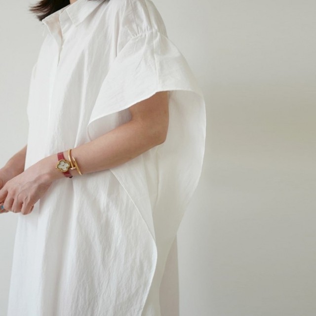 ロングシャツワンピース 白 オーバーシルエット シャツワンピ レディース マキシ丈 半袖 ナチュラル ゆったり 夏 Af4340 Raxia ラクシア