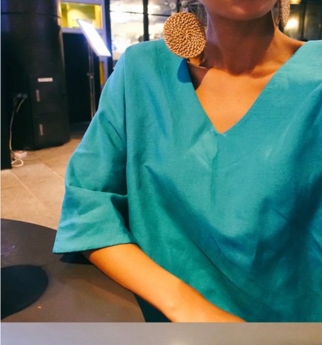 新作 夏カラー ゆったり ターコイズブルー ワンピース チュニック 麻 リネン パーティー 夏 B 0 Rianjoule ドレス 女子会ファッション トレンド セレクトショップ