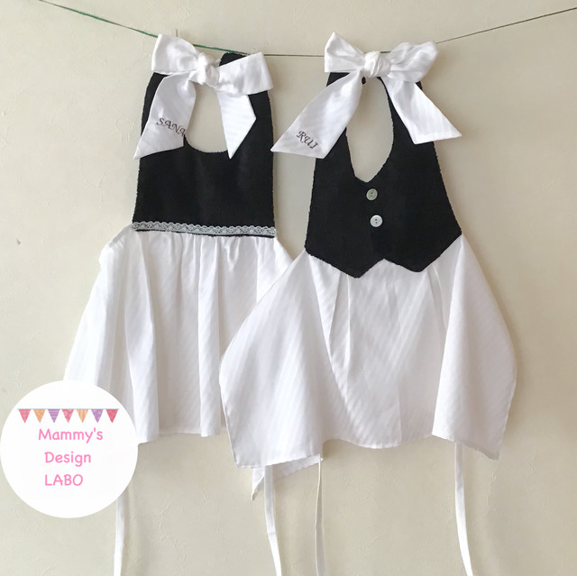 【名入れ】Baby*大人可愛い ちょっぴりおませなドレスエプロン(光沢ストライプ)