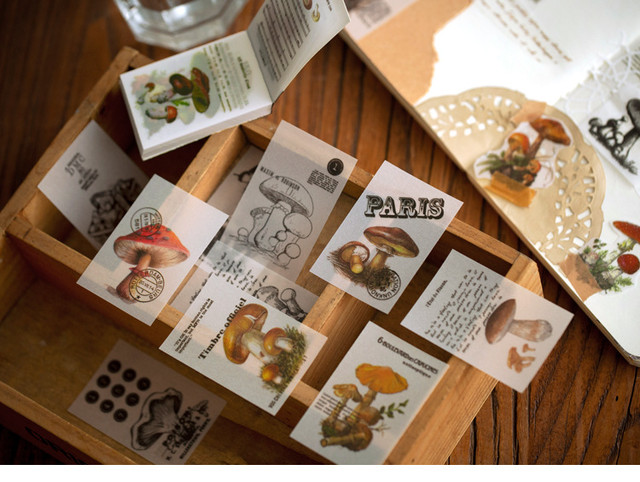 J0c アンティーク野生キノコ ミニ透ける紙素材100枚入り ジャンクジャーナル素材 Cherish365 Zakka