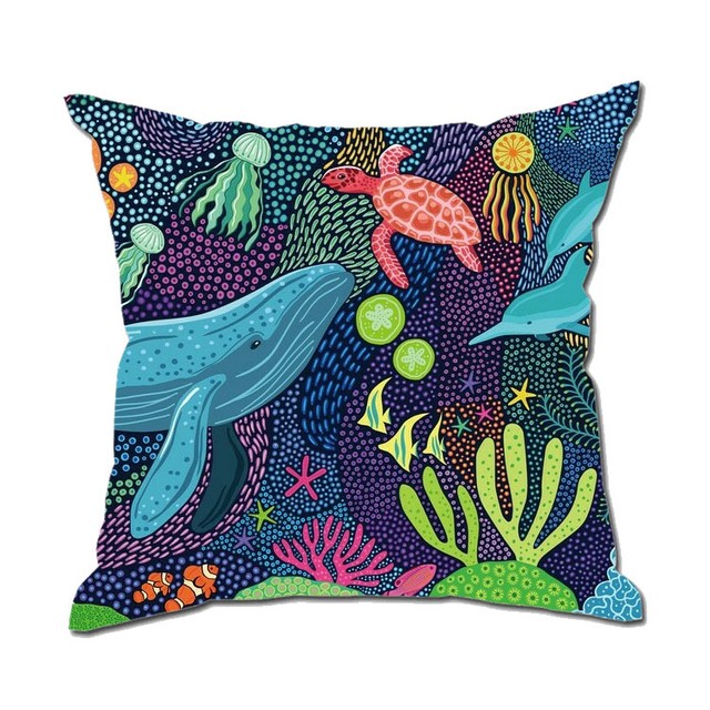 【クッション】夜の海洋生物たち