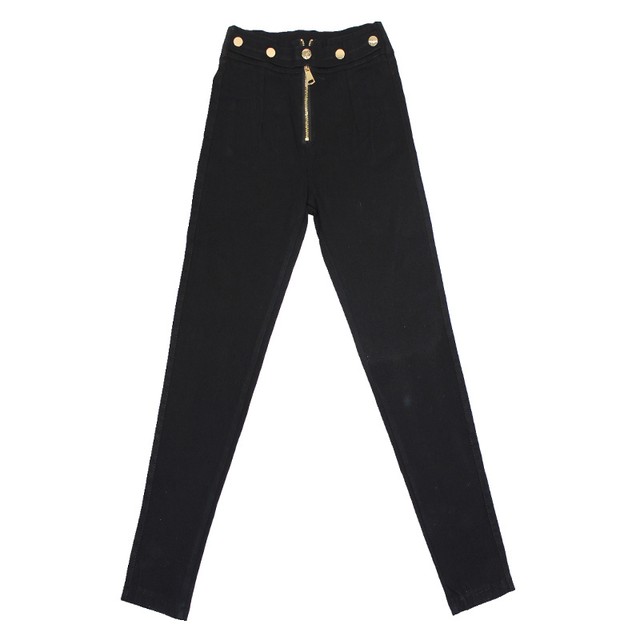 スキニーパンツ レディース レギンス パンツ 黒 ボタン ブラック スキニーレッグ シック ハイウエスト タイト おしゃれ 韓国系 B 80 Idear
