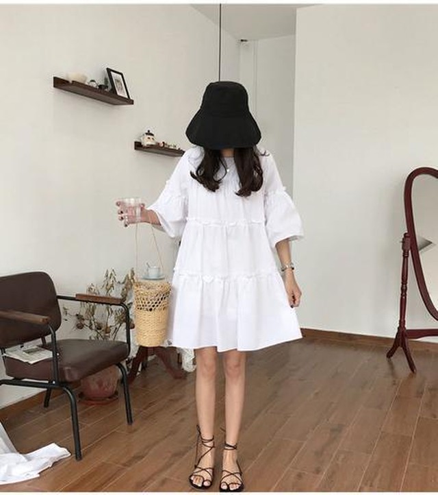 清楚系 白ワンピース ティアードワンピース Aライン チュニック ふんわり ミニ丈 可愛い 爽やか 夏 おしゃれ Ptnym3696 Shop Suba