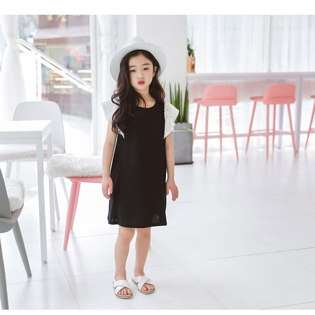 子供服 女の子 通販 ワンピース レディース 膝丈 半袖 レース配色 韓国 おしゃれ キッズ 可愛い 子ども服 お出かけ Cocoarum