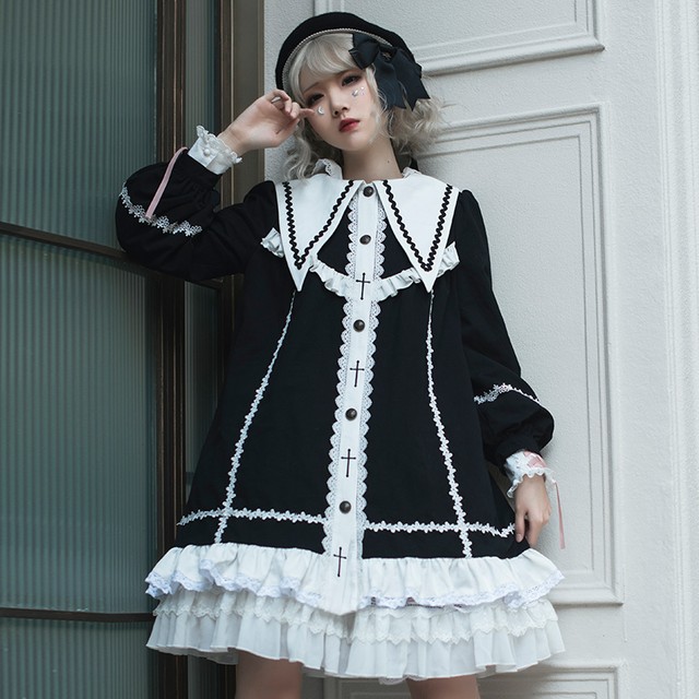 ファイナルバーゲン ロリィタ 夢めかわいいワンピース 膝丈 フリル 十字架 ロリィタ系 10代 代 原宿系 再値下げ Bankcarmel Co Il