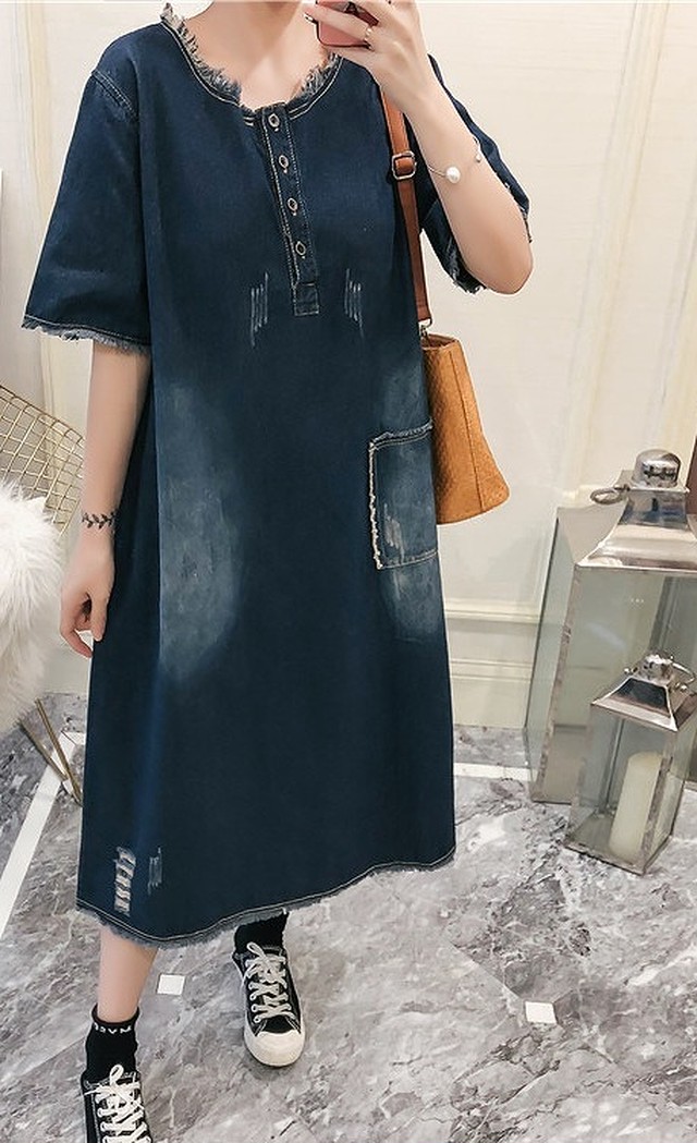 大きいサイズ レディース デニムワンピース 長袖 半袖 春夏 ブルー フリンジ S 大きいサイズ 送料無料 レディース通販店 ｋｅｃｃｈi 静岡 Base売り場