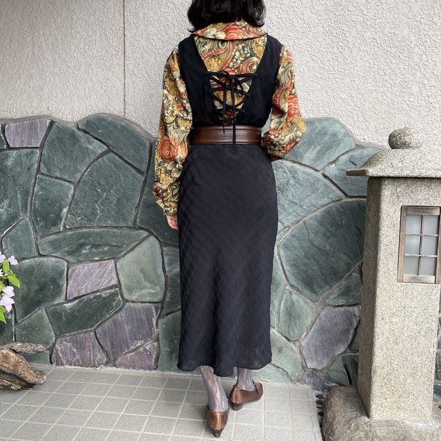 リメイク古着 レトロワンピース リボン 古着屋granme