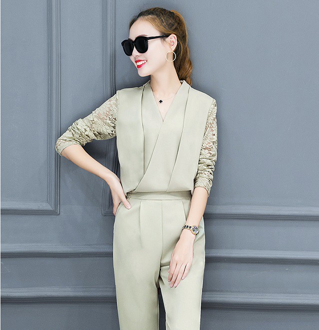 パンツスーツ レディース パンツドレス 結婚式 卒業式 母 春 入学式 ママ ママスーツ お呼ばれ 送料無料 フォーマル セットアップ レース袖 Vネック セレモニー Ys0772 Fashion Mille