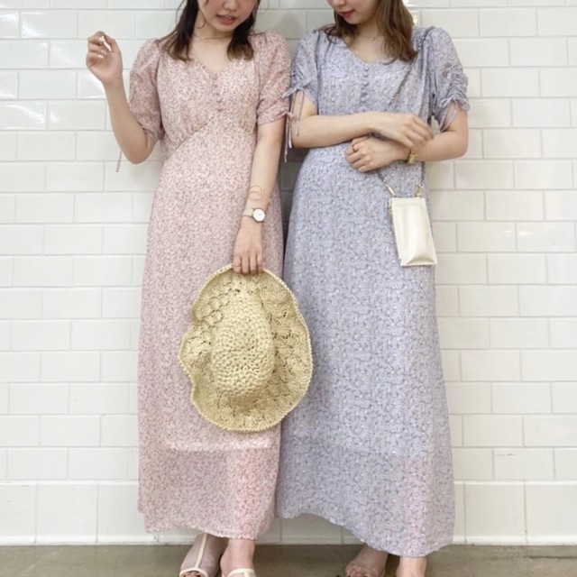 袖くしゅリボンスッキリaラインワンピース Every Very Niceclaup 袖くしゅリボンスッキリaラインワンピース Every Very Niceclaup
