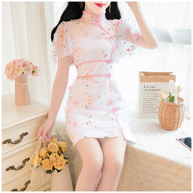 フラワーレース タイトチャイナワンピース La Vierge ラ ヴィエルジュ