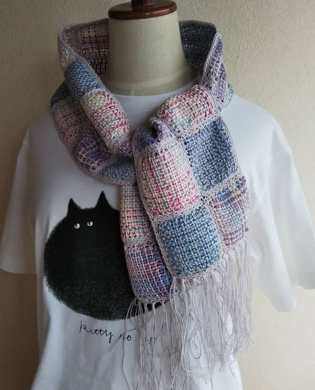 春 秋までok 手織りストール ラベンダー系 Slow Knit Club シナモンバナナ工房