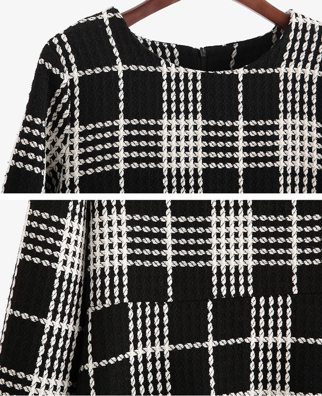 Scfs0015 チェックワンピース 膝丈 Aライン ワンピース パーティードレス 結婚式 ワンピース ドレス 大きいサイズ 袖あり Choacloset